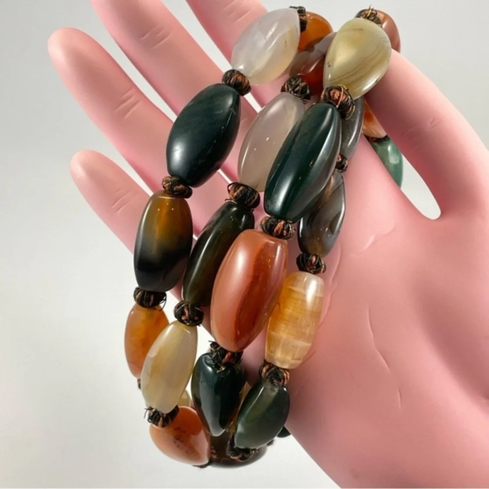 Vintage Multi Colored Natural Polished Agate Aventurine Stone Necklace Stunning